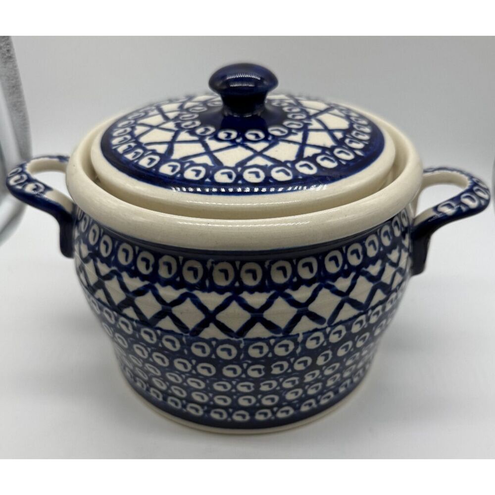 Polish Stoneware Boleslawiec 7” Canister Cookie Jar With Lid T4 Handmade Poland - Picture 3 of 7